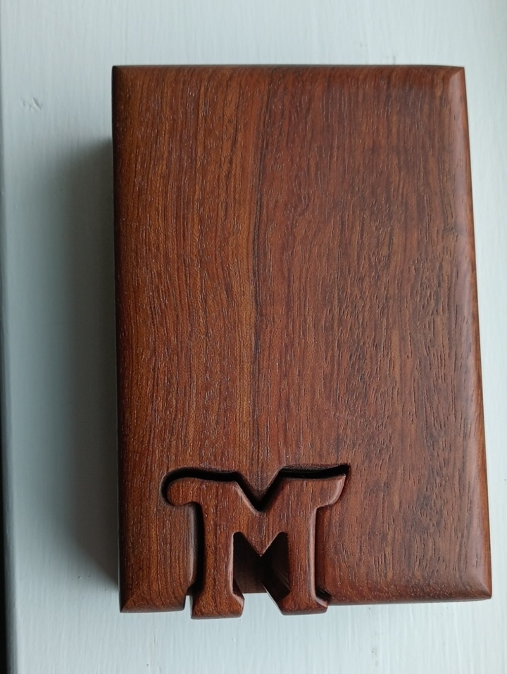 Personalized Handcrafted Brown Wooden Card & Key Box with 'M' Monogram
